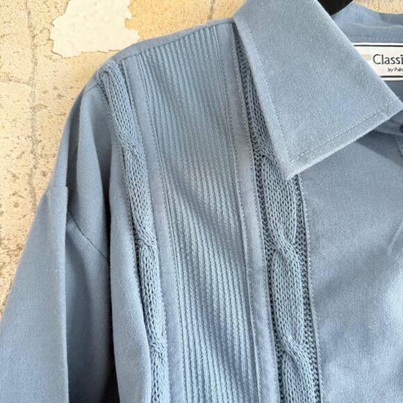 Vtg 80s Cable Knit Polo Sweater Light Blue Textured Pullover Grandpacore Mens M - Picture 3 of 8